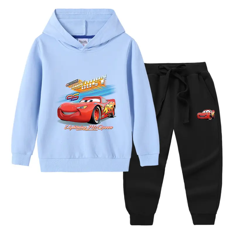 Cars Graphic Cotton Hoodie Trousers Set for Boys