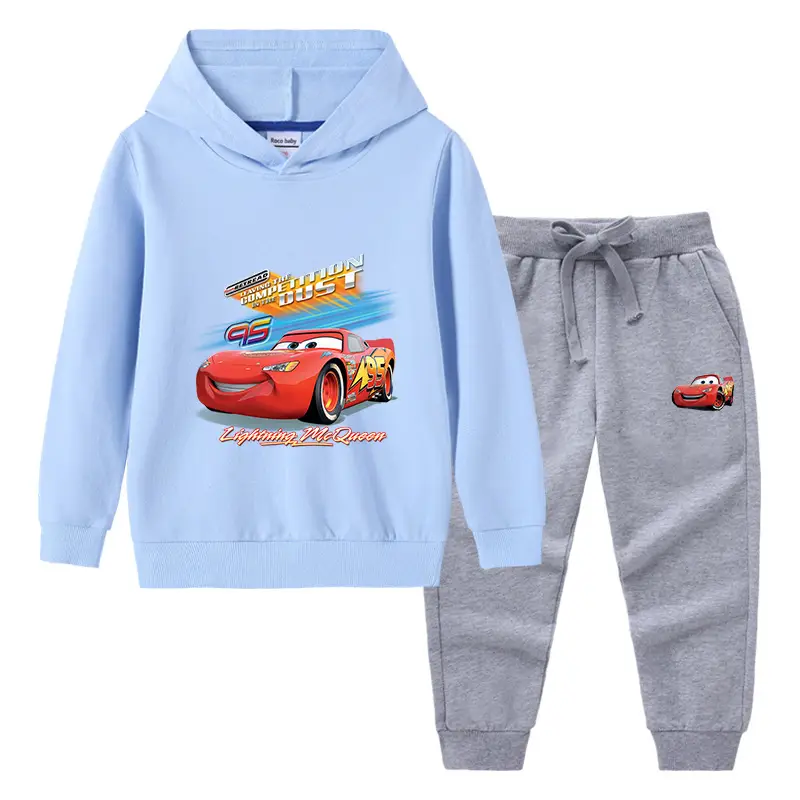 Cars Graphic Cotton Hoodie Trousers Set for Boys