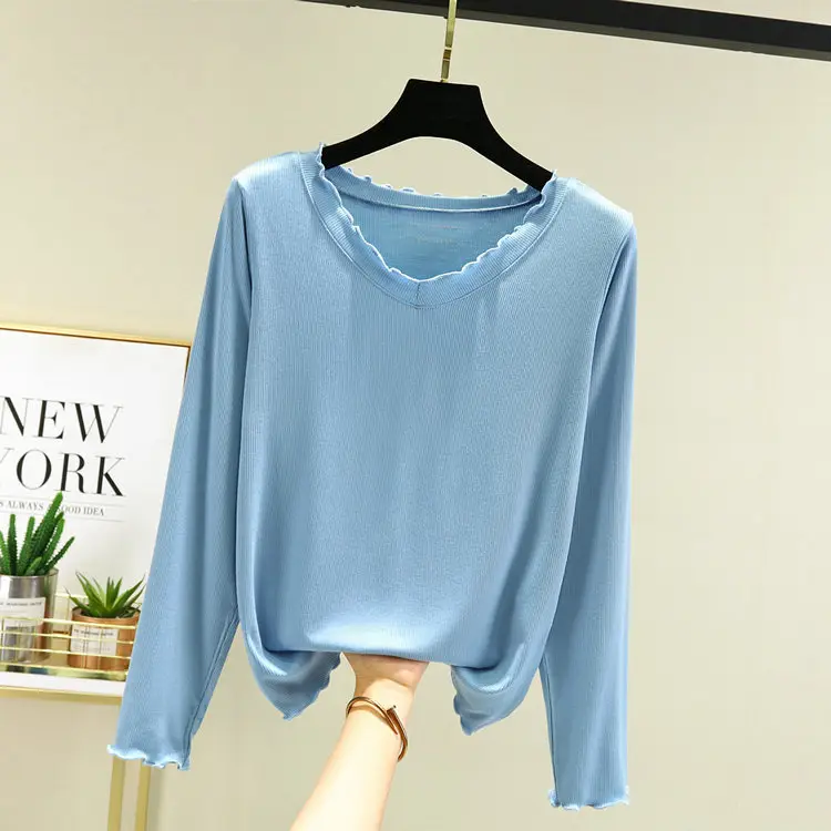 White V-Neck Lace Long Sleeve T-Shirt for Women