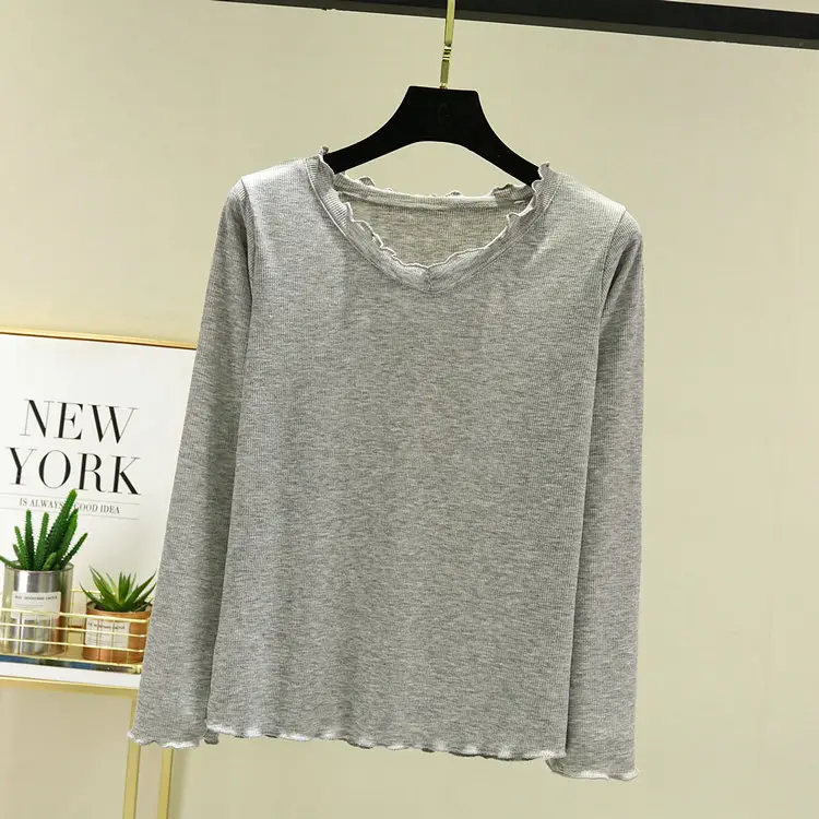 White V-Neck Lace Long Sleeve T-Shirt for Women