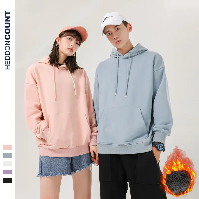 Men Black Fleece Hoodie Solid Color Loose Fit - Image 7