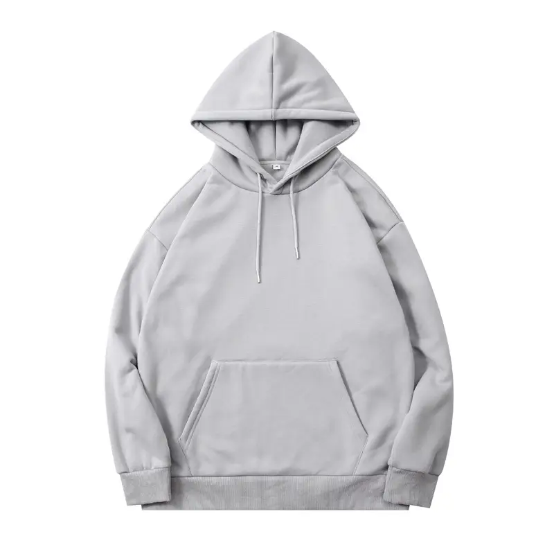 Men Black Fleece Hoodie Solid Color Loose Fit - Image 4