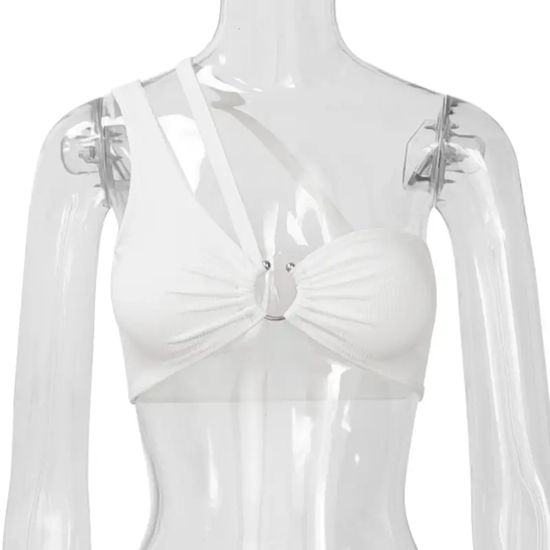 White Hollow Out Camisole Cross Body Top — feature 13