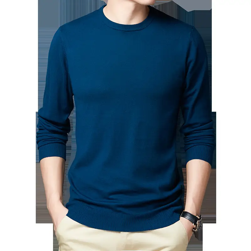 Men's Blue Knitted Slim Fit Sweater - Image 15