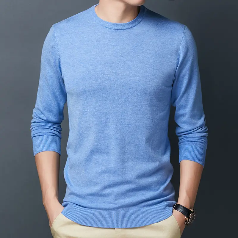 Men's Blue Knitted Slim Fit Sweater - Image 5