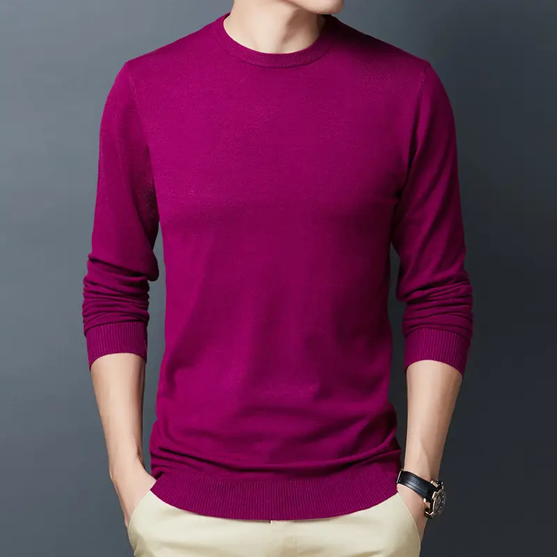 Men's Blue Knitted Slim Fit Sweater - Image 6