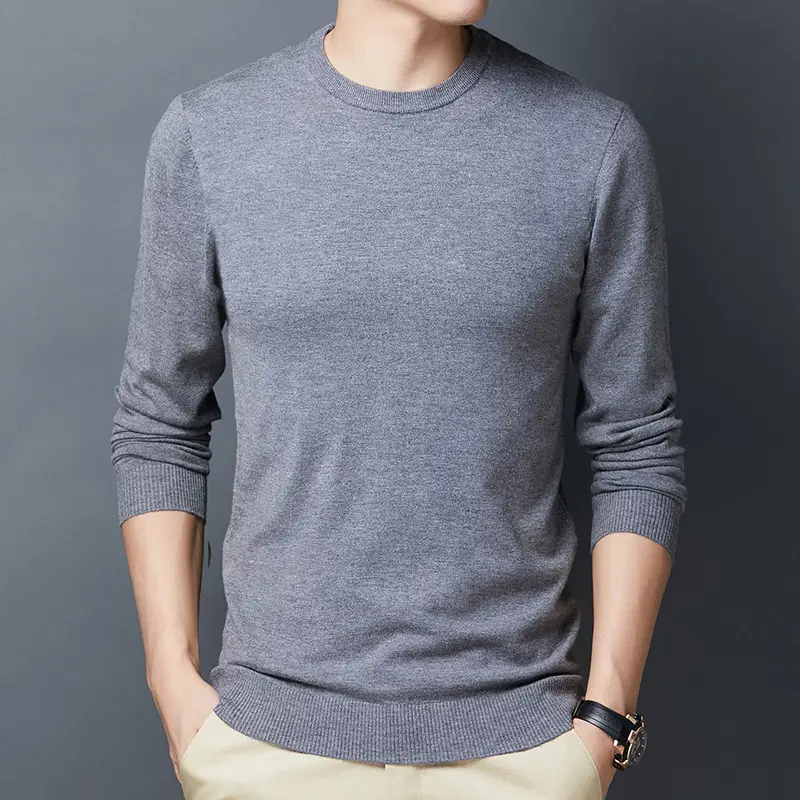 Men's Blue Knitted Slim Fit Sweater - Image 8