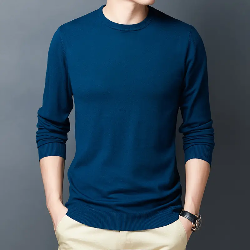 Men's Blue Knitted Slim Fit Sweater - Image 9