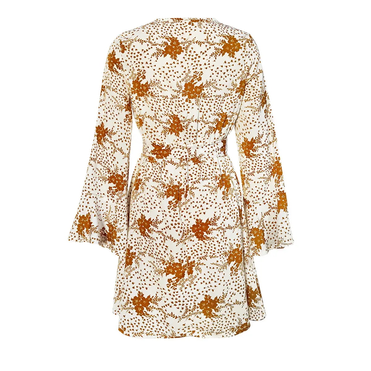 Bell Sleeve V-Neck Printed Long Sleeve Dress — feature 10