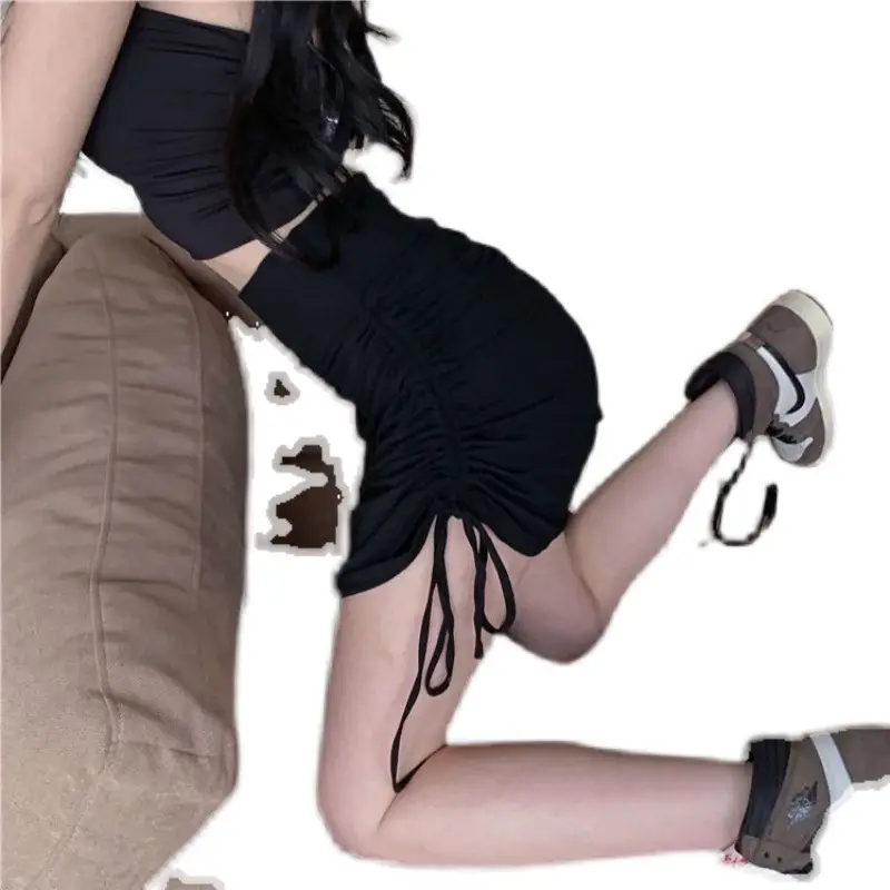 Grey Pleated High Waist Sports Shorts with Drawstring - Image 6