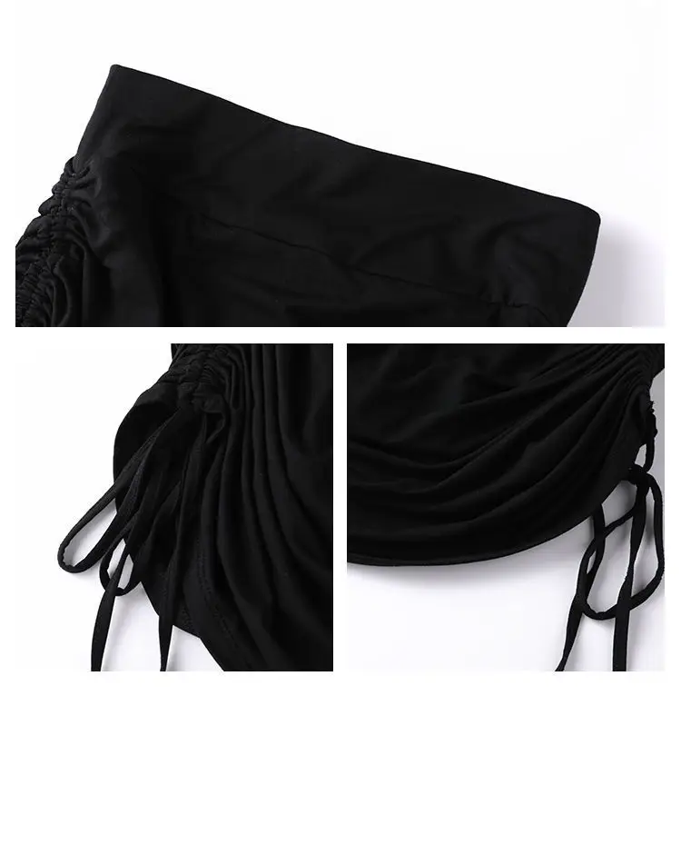 Grey Pleated High Waist Sports Shorts with Drawstring — feature 1
