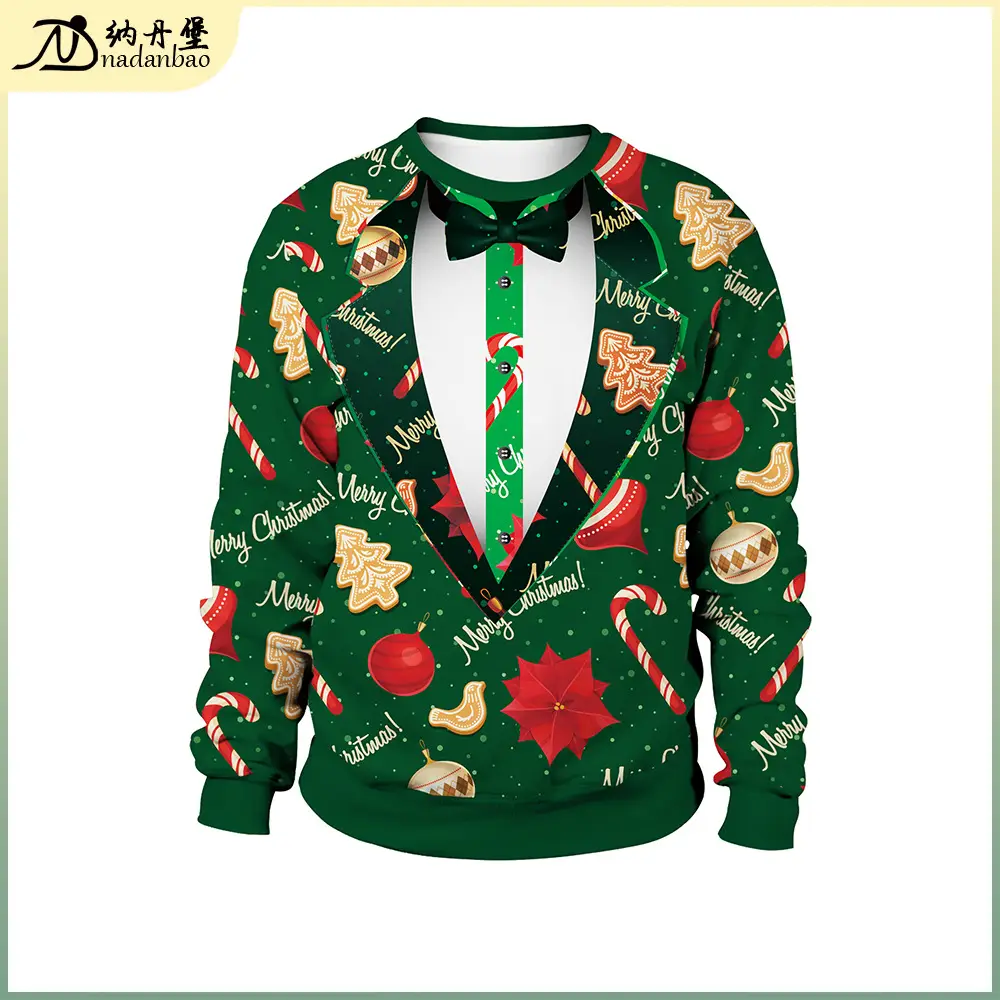 Digital Printed Turtleneck Suit Green Christmas Couple Dress - Image 2