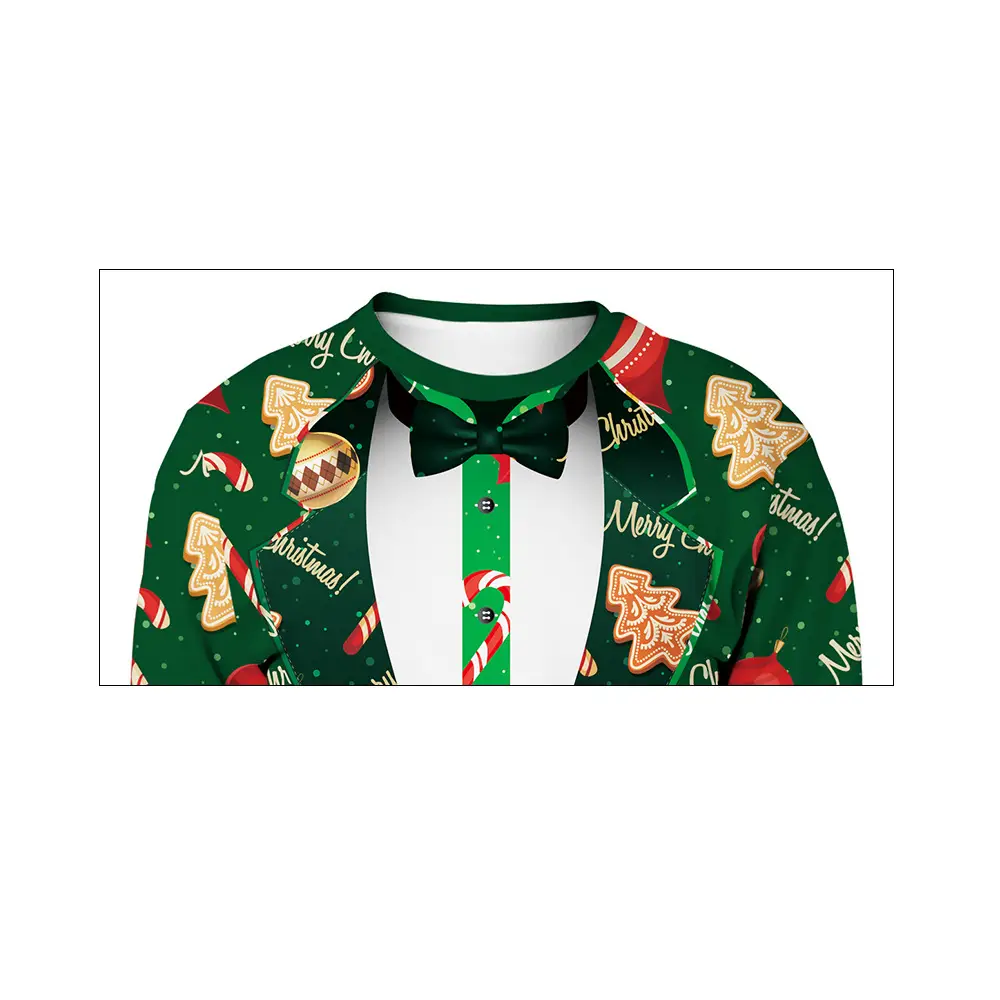 Digital Printed Turtleneck Suit Green Christmas Couple Dress - Image 4