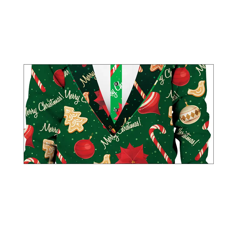 Digital Printed Turtleneck Suit Green Christmas Couple Dress - Image 5