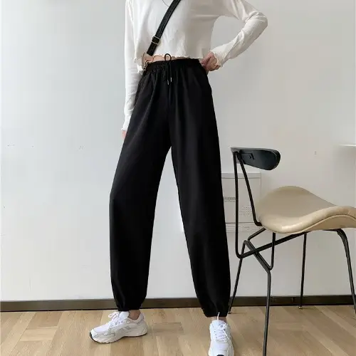 Grey Wide Leg Pants Women Spring Autumn 2021 Loose Casual Staggy Waist - Image 2