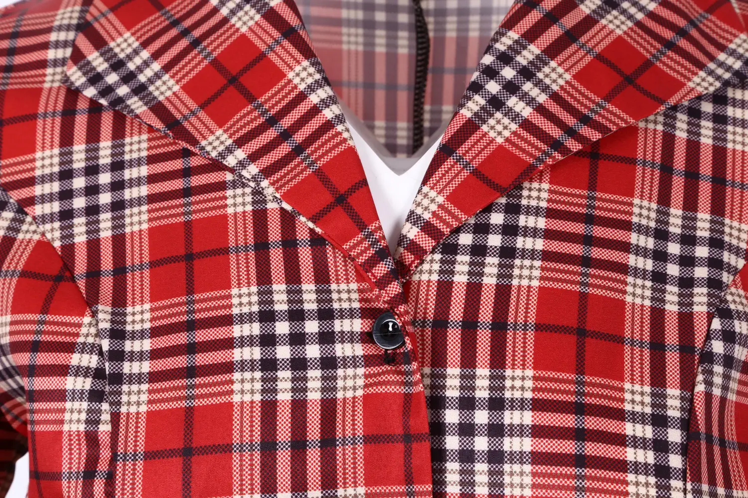 Vintage Plaid Bell Belt Casual Dress Red Black — feature 5