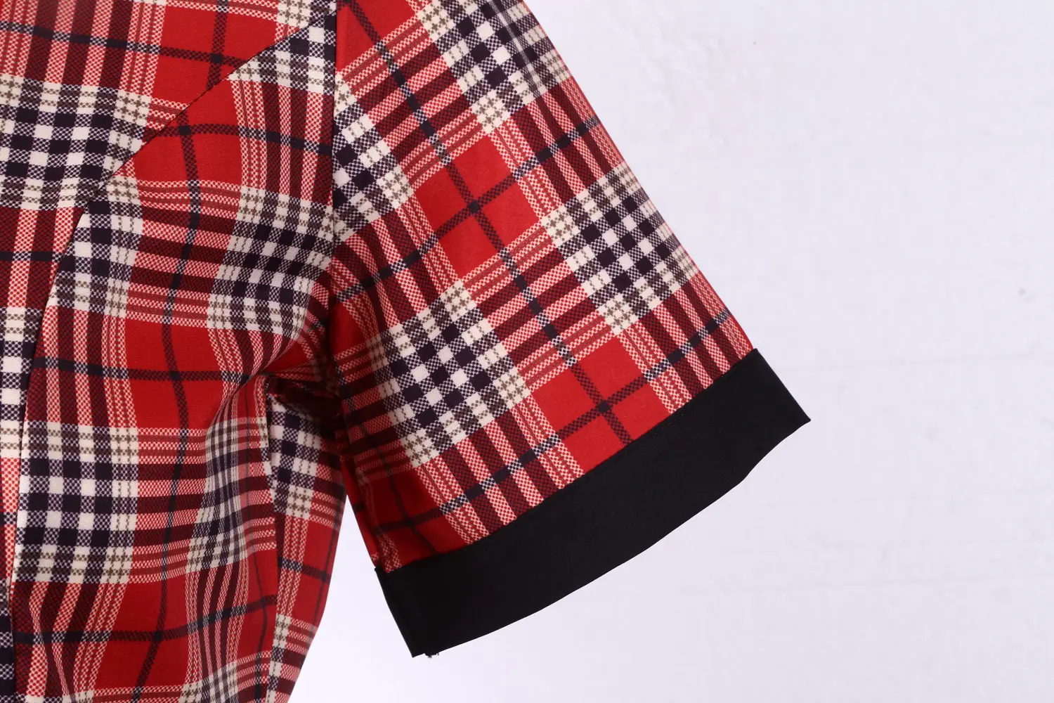 Vintage Plaid Bell Belt Casual Dress Red Black — feature 6