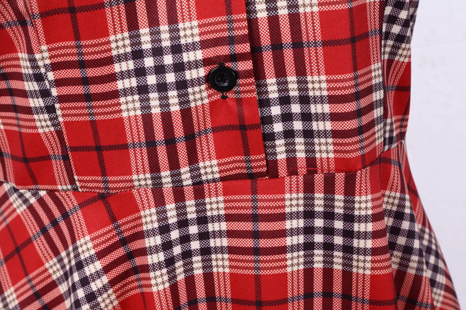 Vintage Plaid Bell Belt Casual Dress Red Black — feature 7