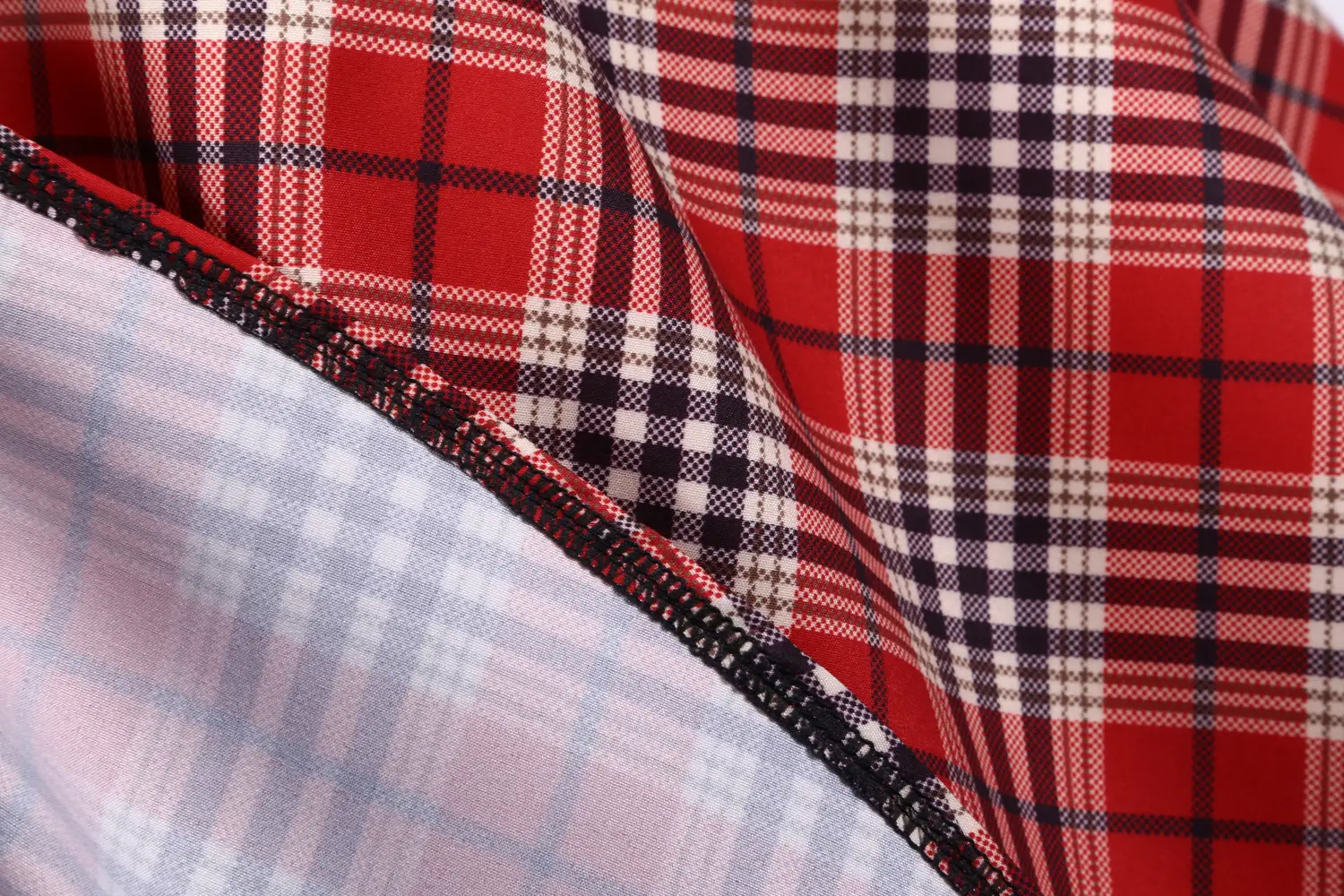 Vintage Plaid Bell Belt Casual Dress Red Black — feature 9