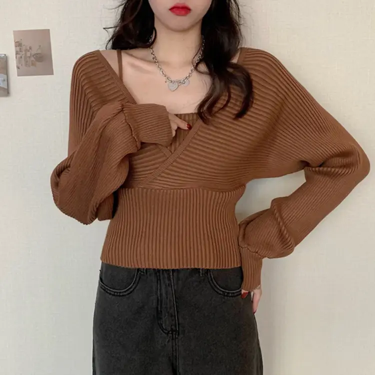 Black Knitted Square Collar Long Sleeve Top 2023 - Image 9