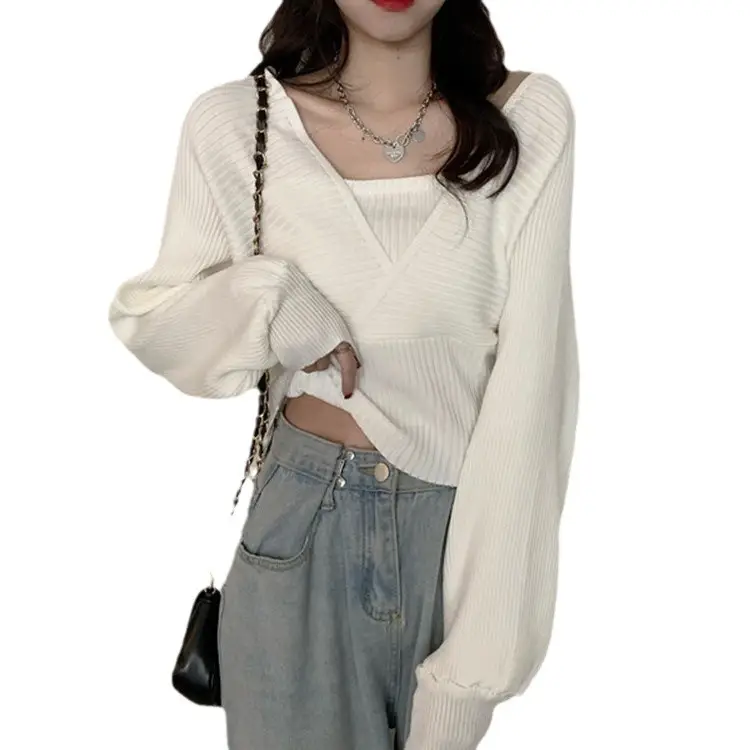 Black Knitted Square Collar Long Sleeve Top 2023 - Image 10