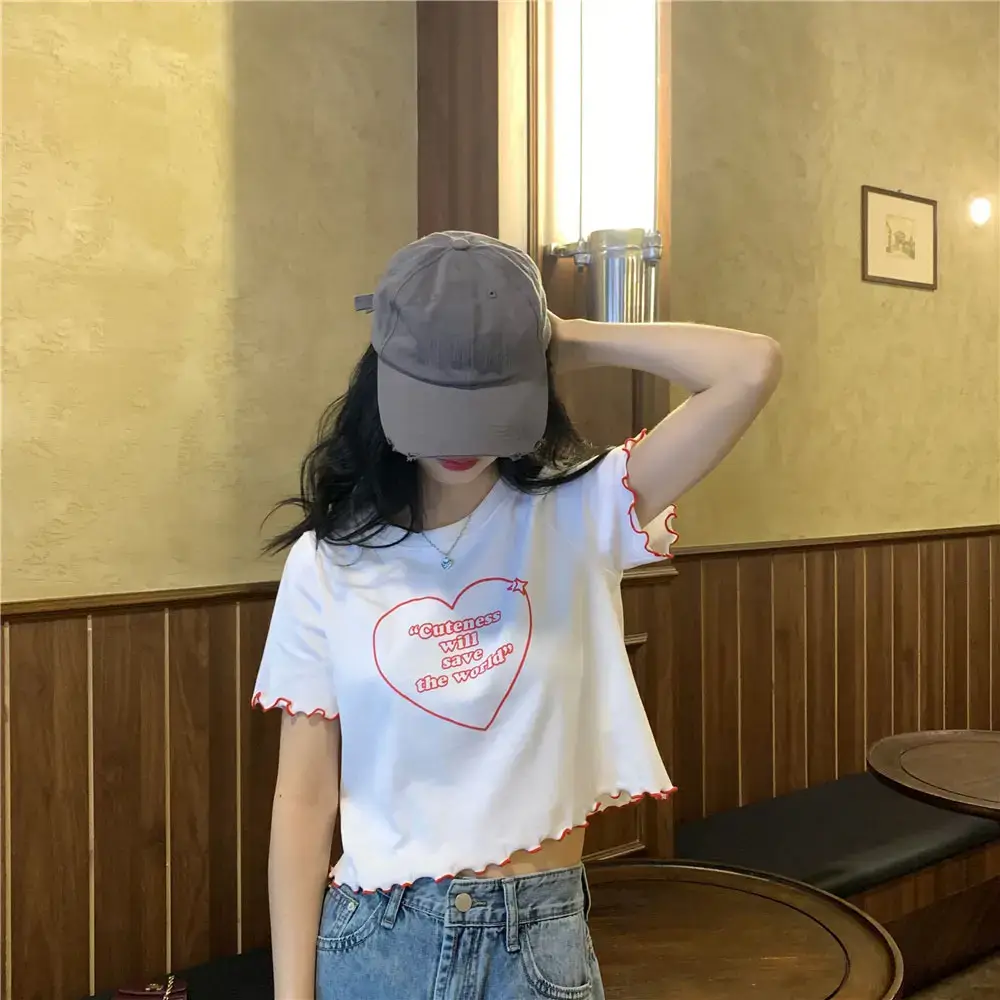 Women Black Heart Print Short Sleeve T-Shirt 2025 — feature 13