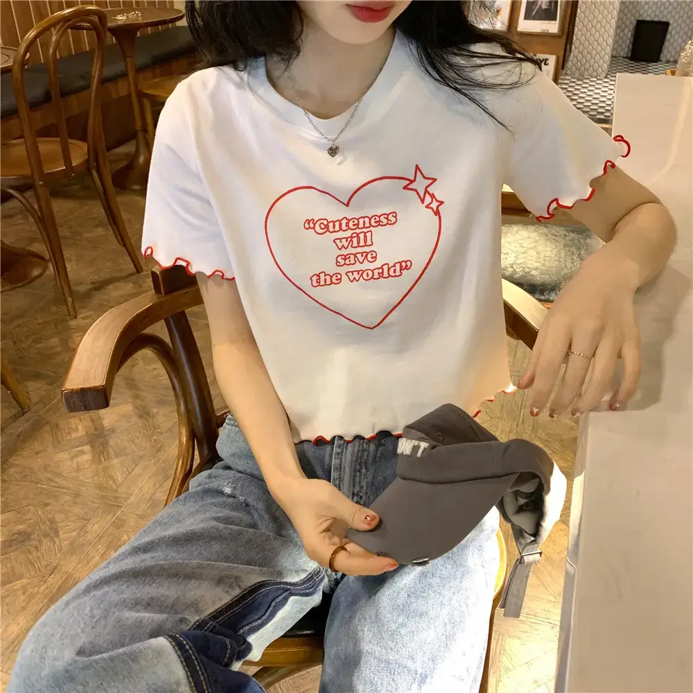Women Black Heart Print Short Sleeve T-Shirt 2025 — feature 17