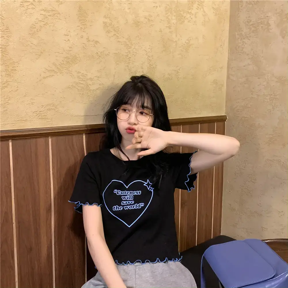 Women Black Heart Print Short Sleeve T-Shirt 2025 — feature 23