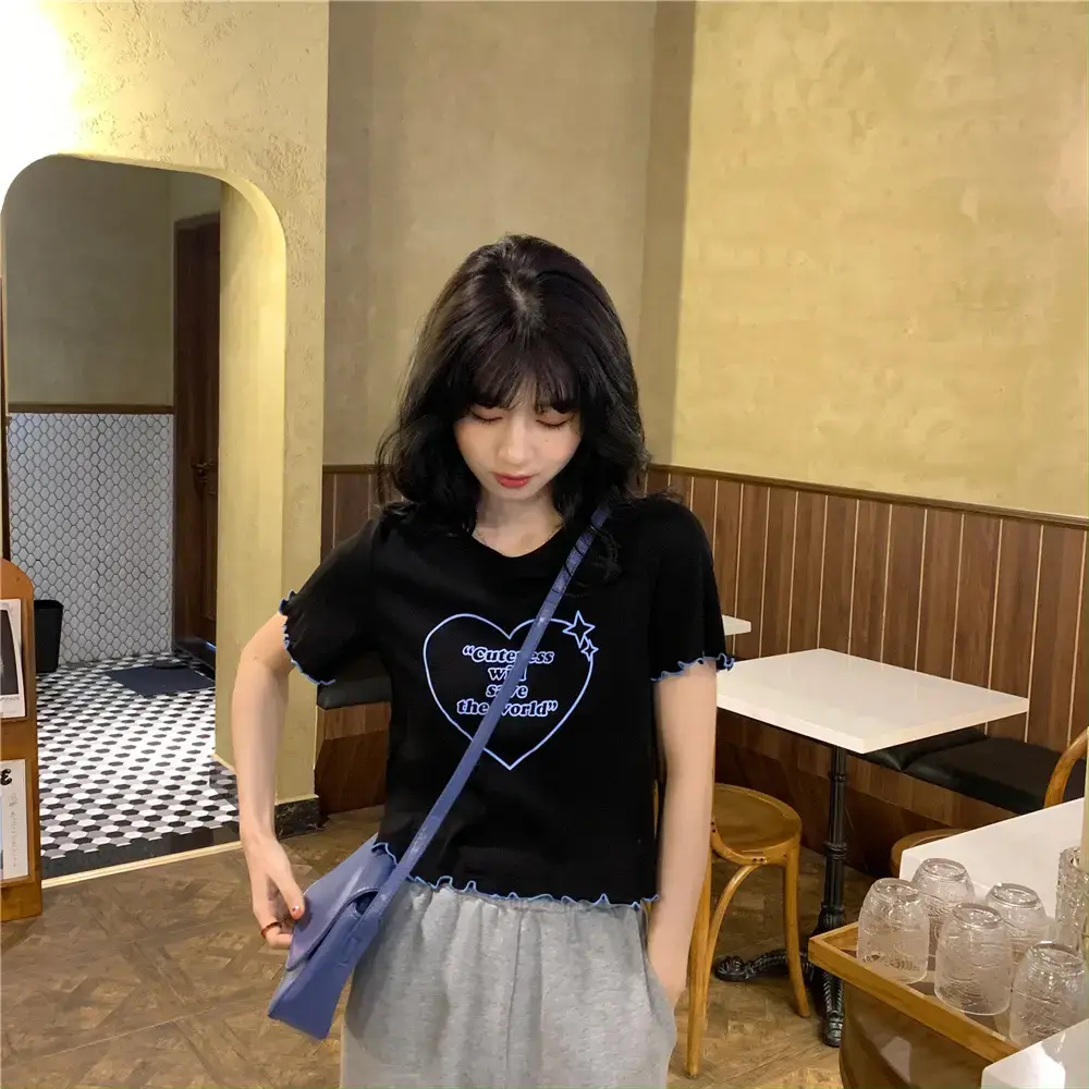 Women Black Heart Print Short Sleeve T-Shirt 2025 — feature 27