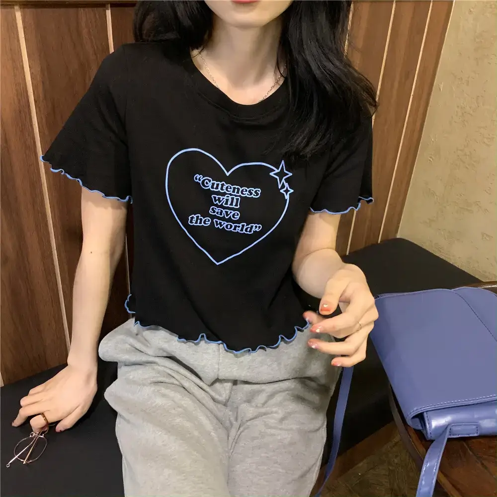 Women Black Heart Print Short Sleeve T-Shirt 2025 — feature 33