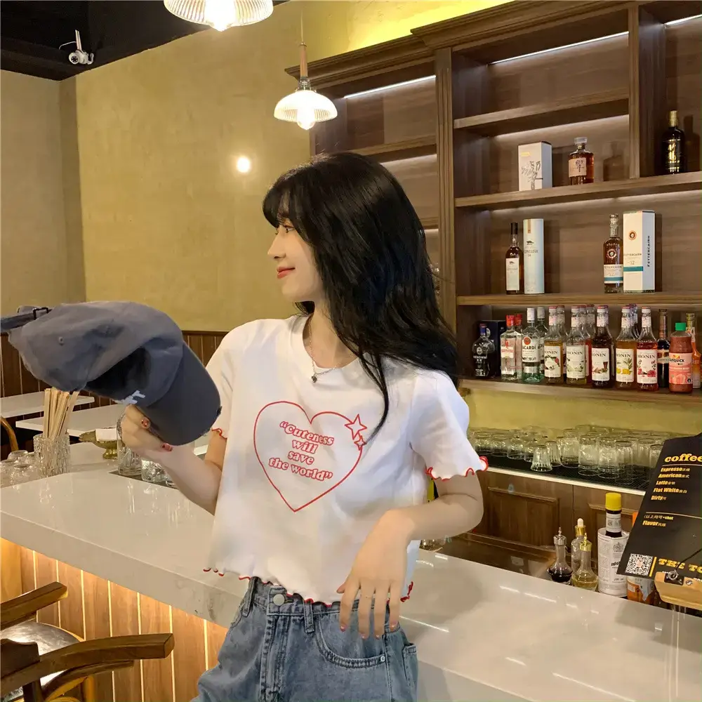 Women Black Heart Print Short Sleeve T-Shirt 2025 — feature 5