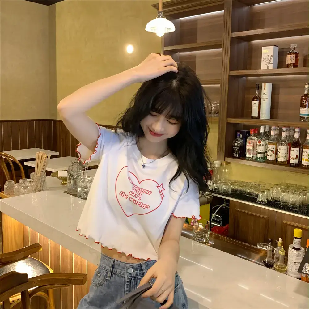 Women Black Heart Print Short Sleeve T-Shirt 2025 — feature 7