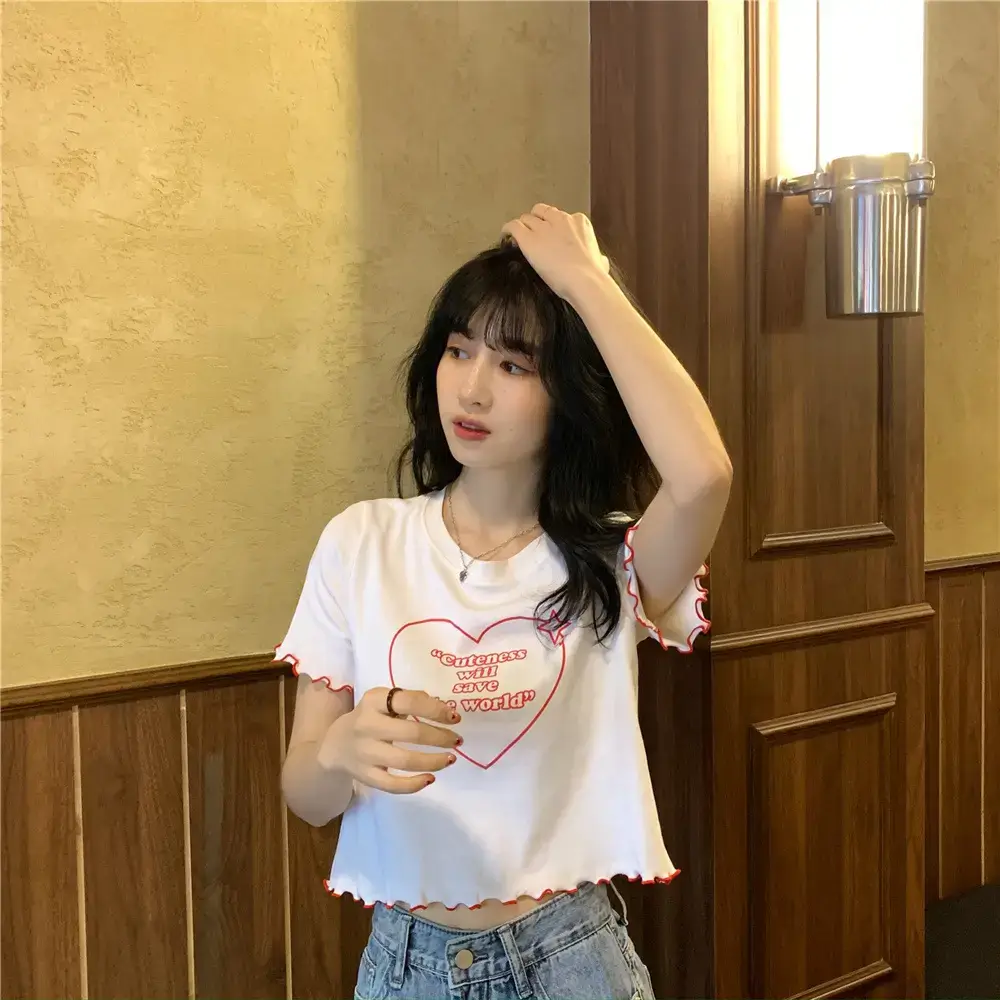 Women Black Heart Print Short Sleeve T-Shirt 2025 — feature 9
