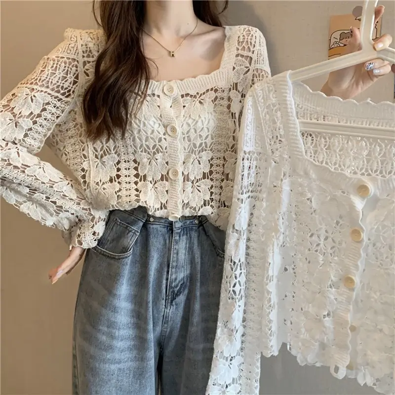 Women's White Lace French Square Collar Boissonnade Top - Image 28