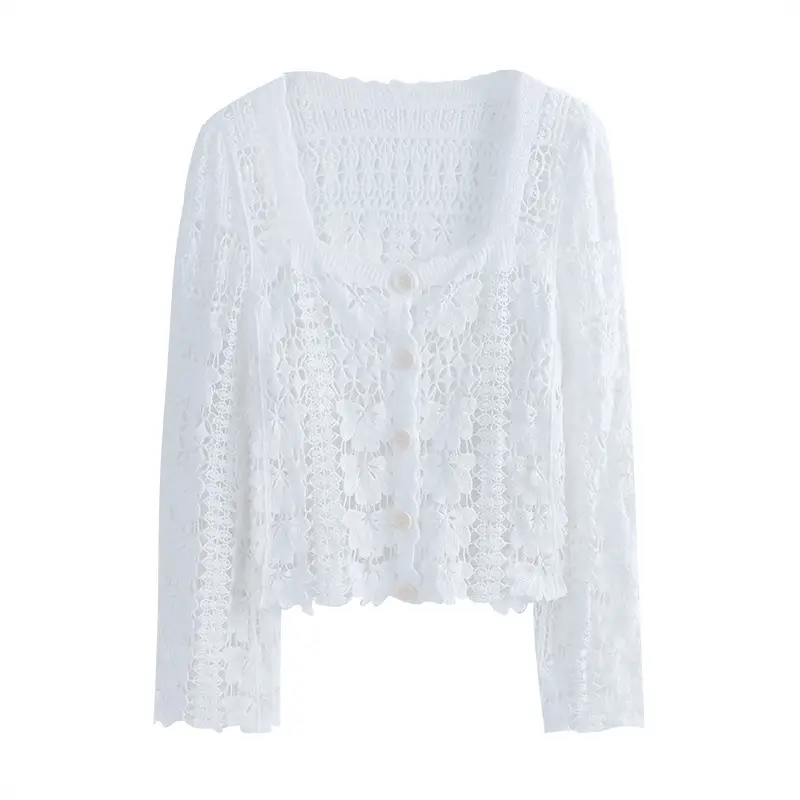 Women's White Lace French Square Collar Boissonnade Top - Image 29