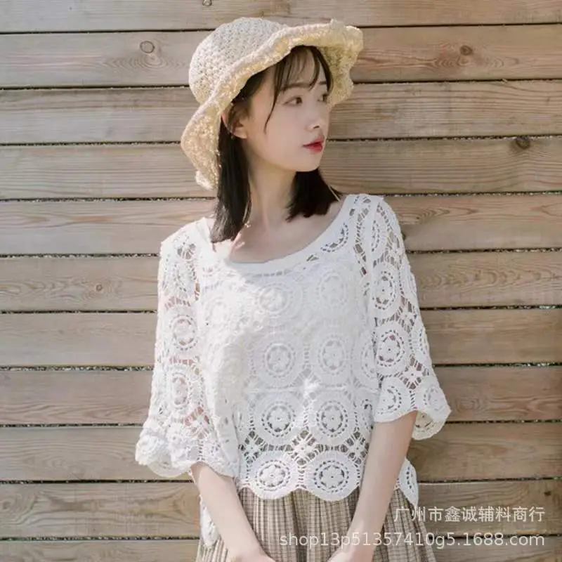 Women's White Lace French Square Collar Boissonnade Top - Image 15