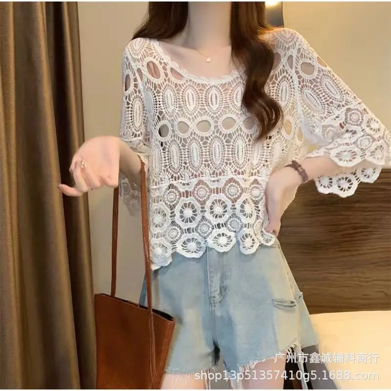Women's White Lace French Square Collar Boissonnade Top - Image 17