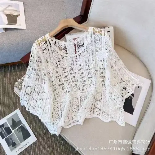 Women's White Lace French Square Collar Boissonnade Top - Image 19