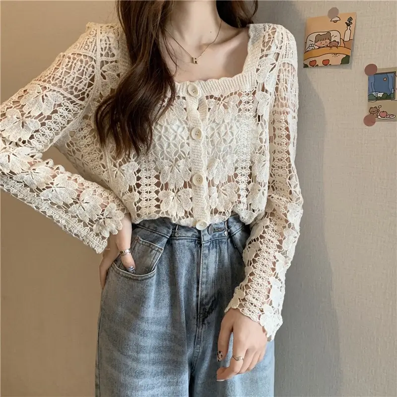 Women's White Lace French Square Collar Boissonnade Top - Image 2