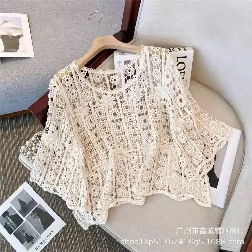 Women's White Lace French Square Collar Boissonnade Top - Image 20