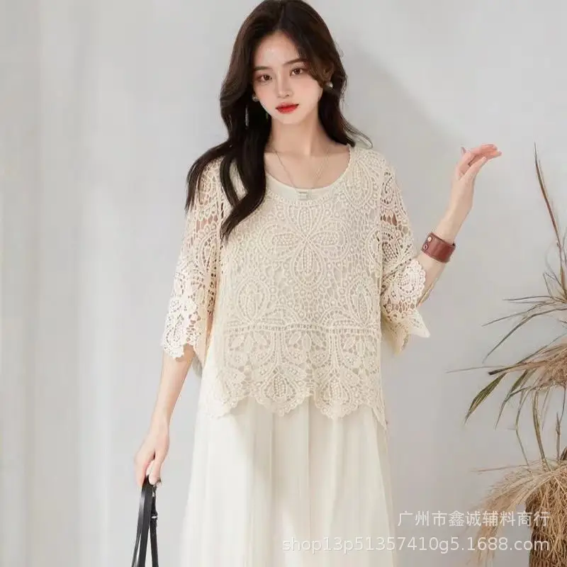 Women's White Lace French Square Collar Boissonnade Top - Image 22