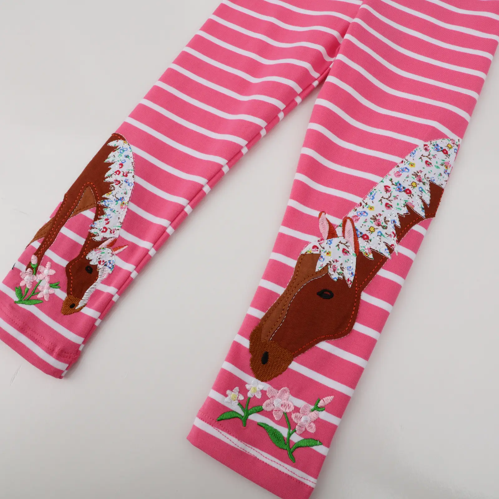 2025 Pink Striped Embroidered Girls Leggings Set - Image 4