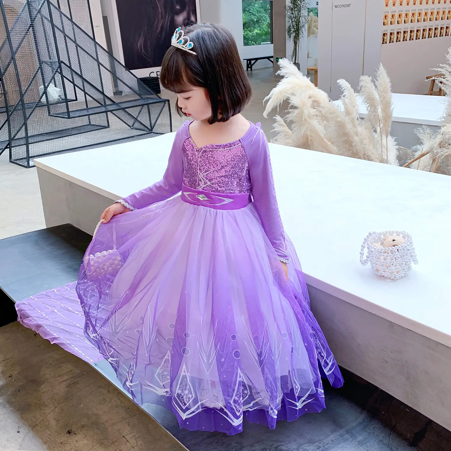 2021 New Kids Frozen Dress Purple Princess Elsa Dress - Image 3