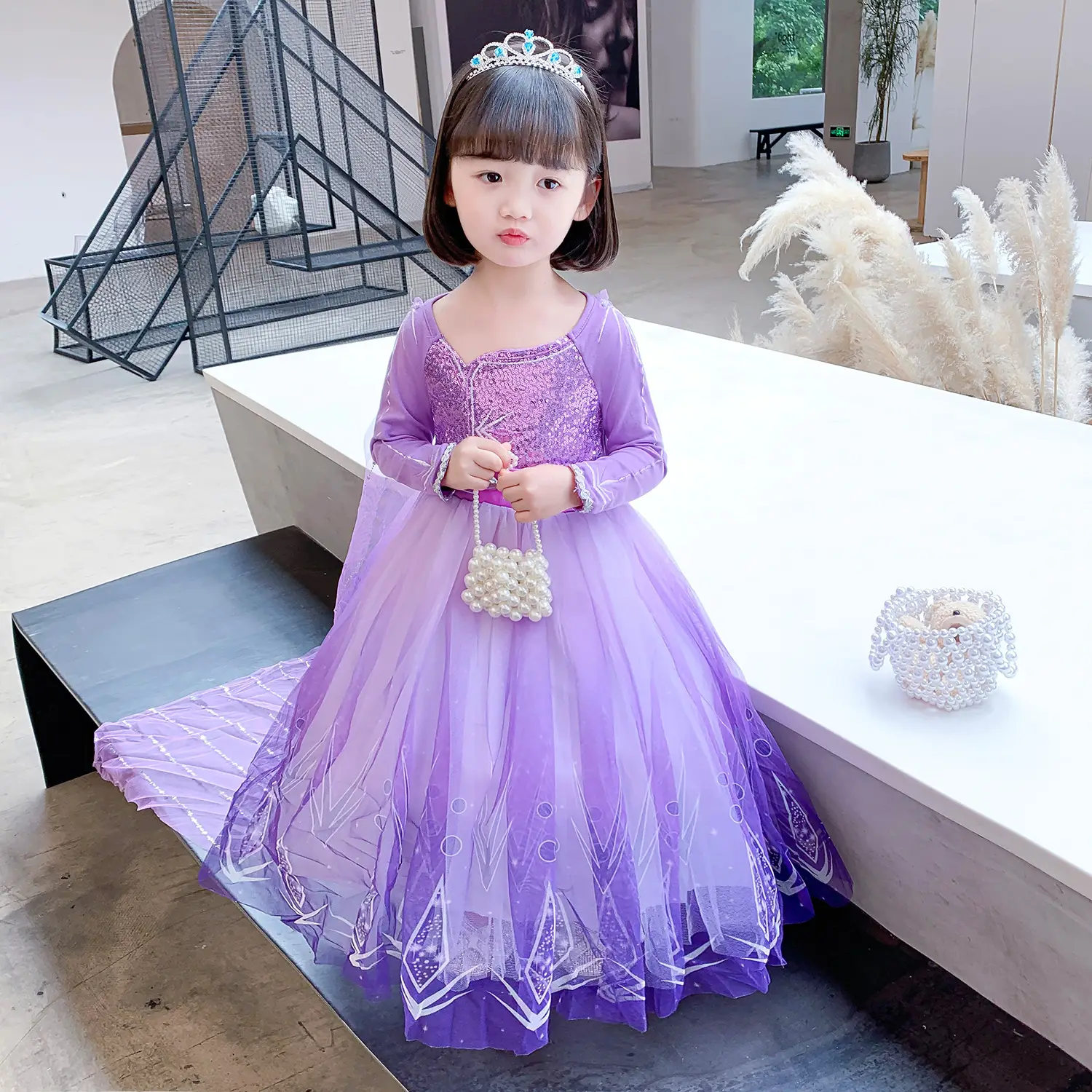 2021 New Kids Frozen Dress Purple Princess Elsa Dress - Image 4