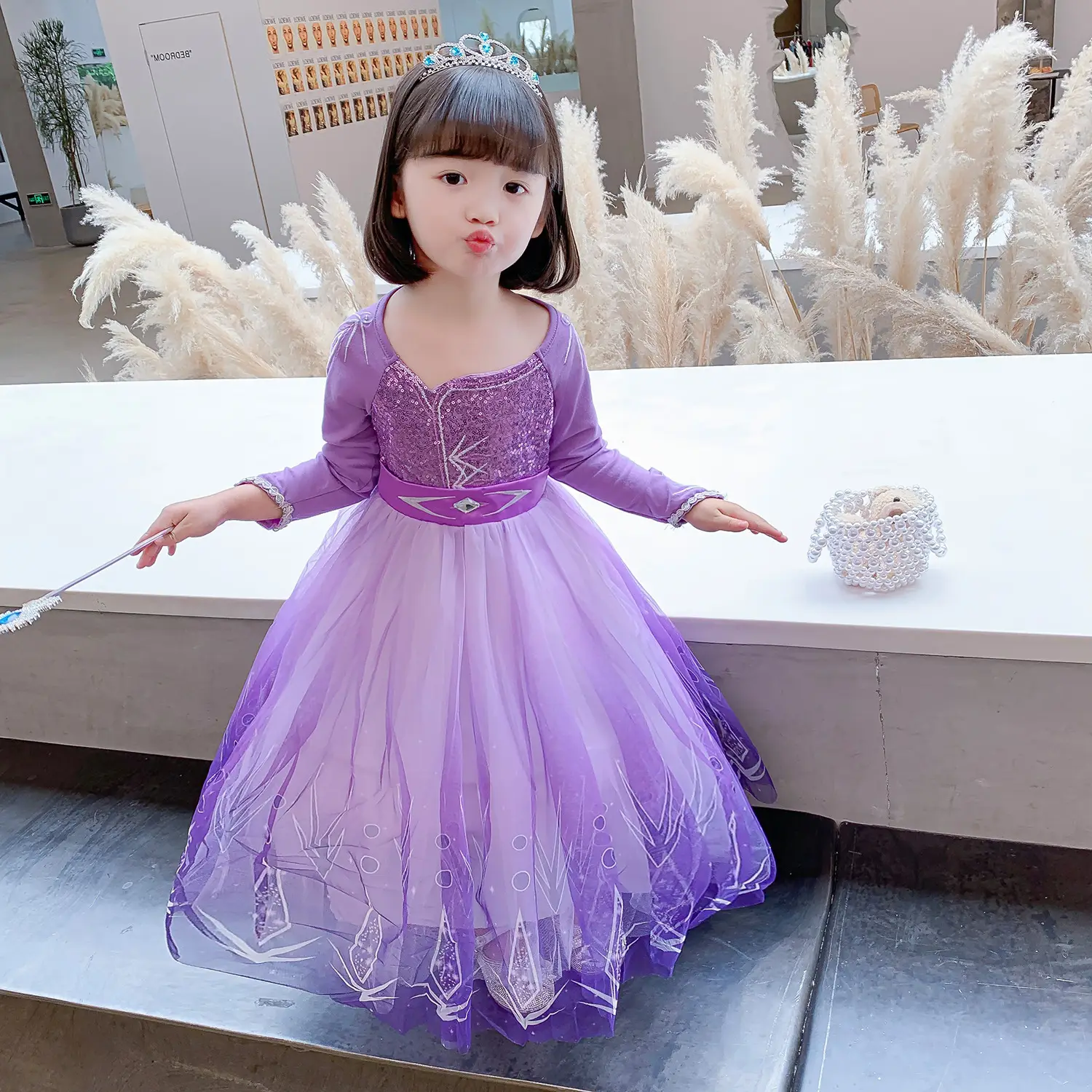 2021 New Kids Frozen Dress Purple Princess Elsa Dress — feature 9