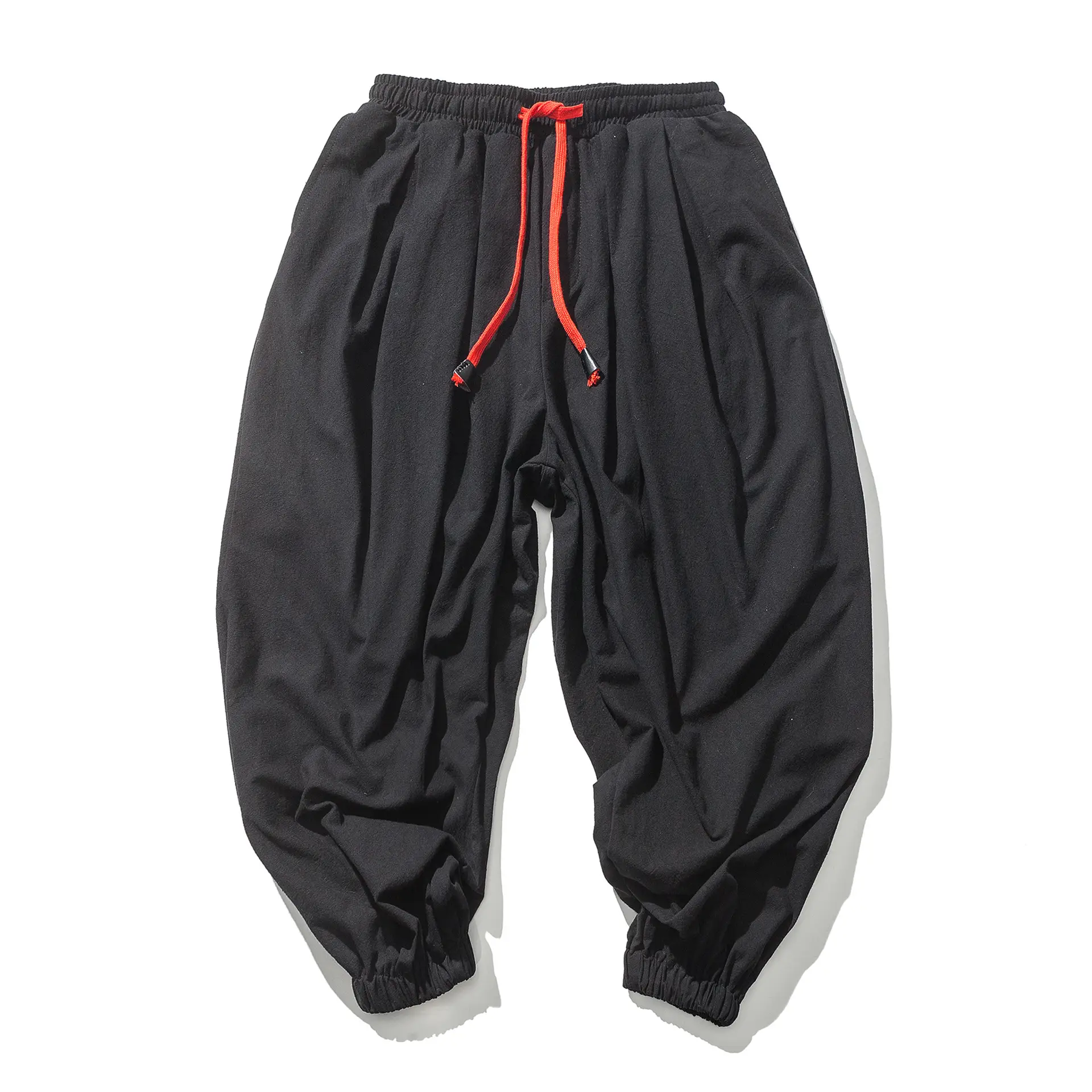 Men Loose Fit Harem Pants Black Cotton Large