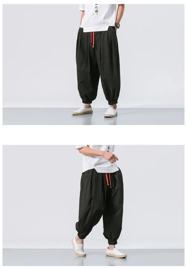 Men Loose Fit Harem Pants Black Cotton Large — feature 12
