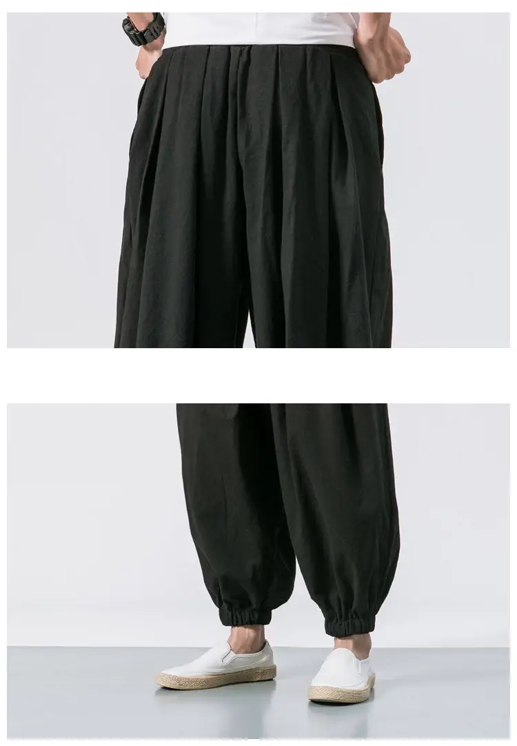 Men Loose Fit Harem Pants Black Cotton Large — feature 13