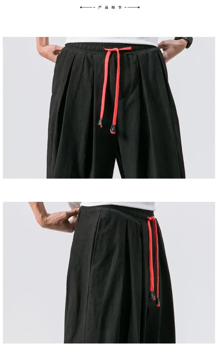 Men Loose Fit Harem Pants Black Cotton Large — feature 14