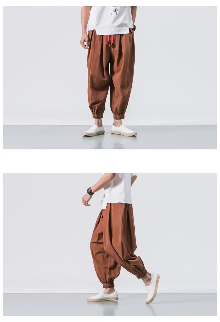 Men Loose Fit Harem Pants Black Cotton Large — feature 2
